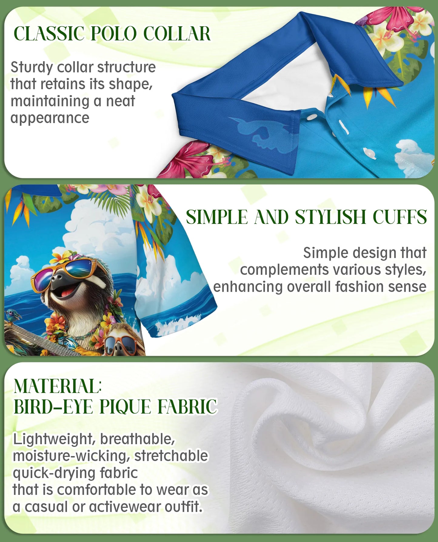 Sloth Beach Party 3D Polo Shirt for Men, Funny Tropical Animal Style | Azhawaiian