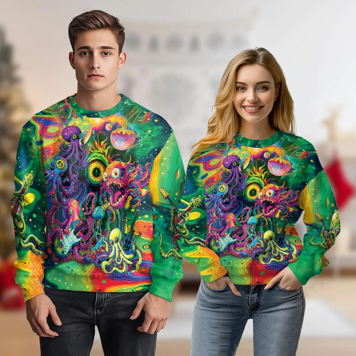 Hippie Octopus Guitar Sweatshirt – Colorful Graphic 3D All Over Print Design