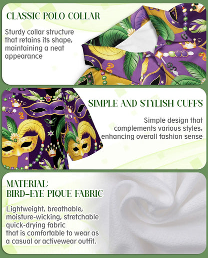 Mardi Gras Mask Pattern Hawaiian Polo Shirt | Azhawaiian