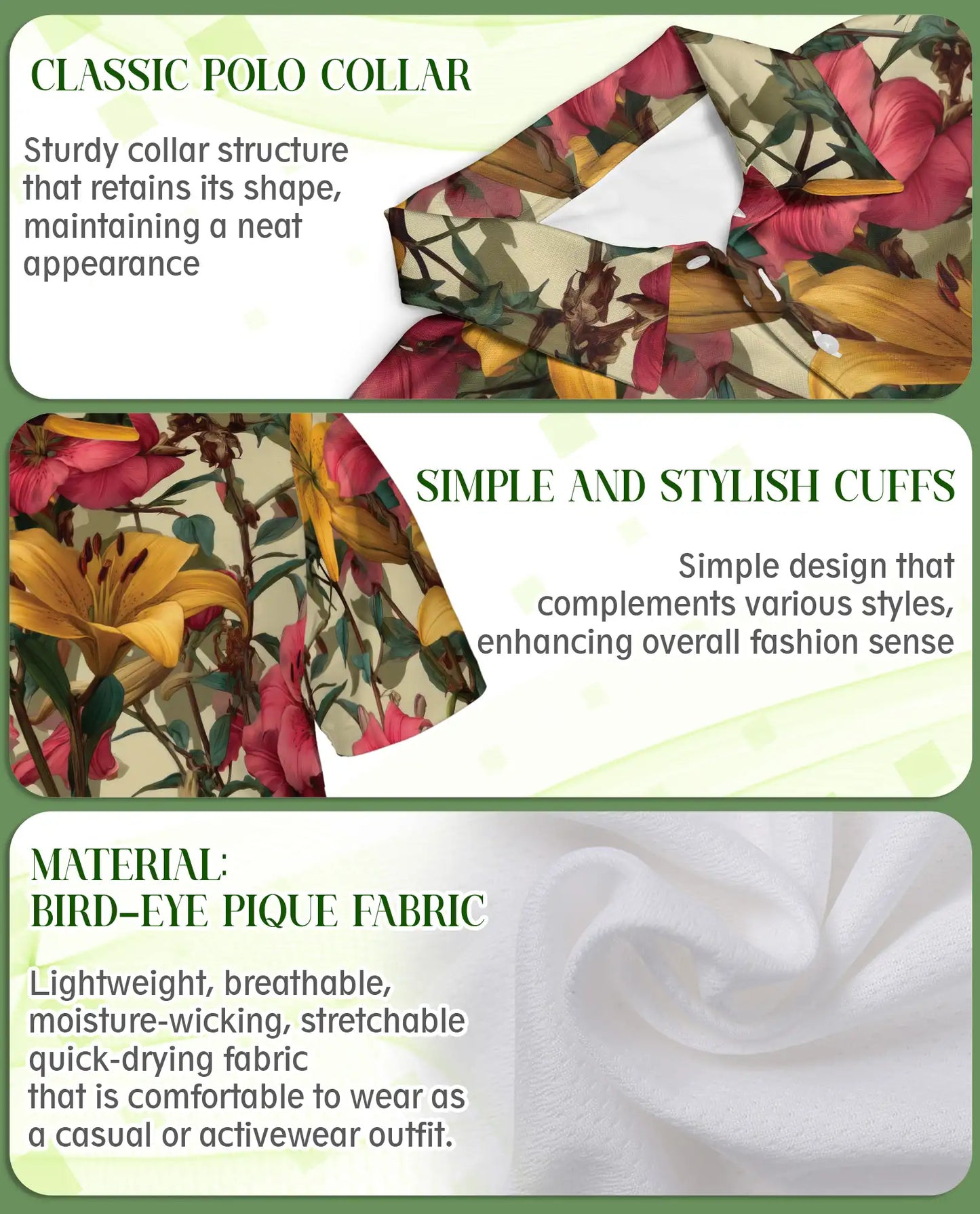 Vintage Lily Garden Floral Polo Shirt-Botanical Flower Pattern Design | Azhawaiian