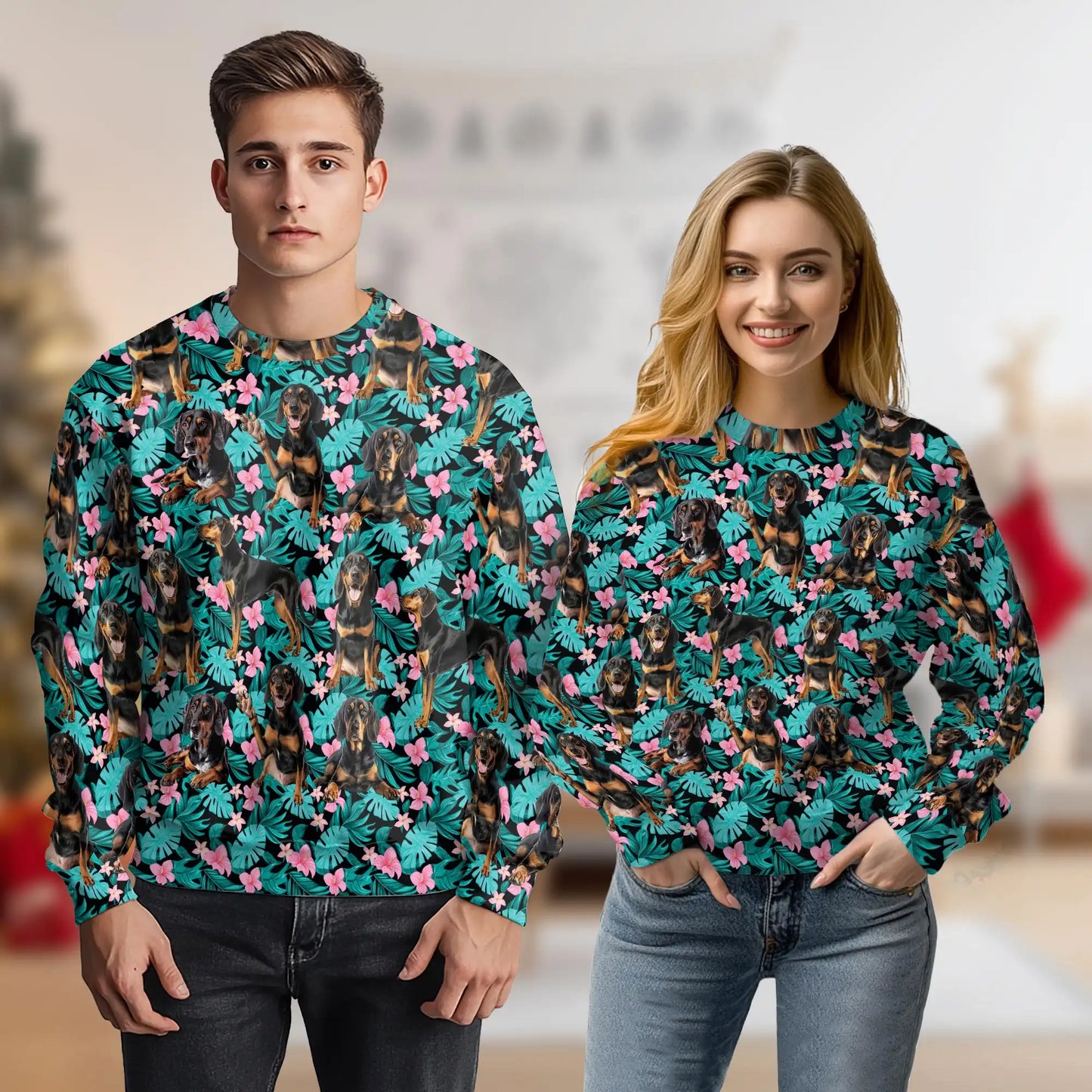 Black and Tan Coonhound Tropical Sweatshirt – Tropical 3D All Over Print Design
