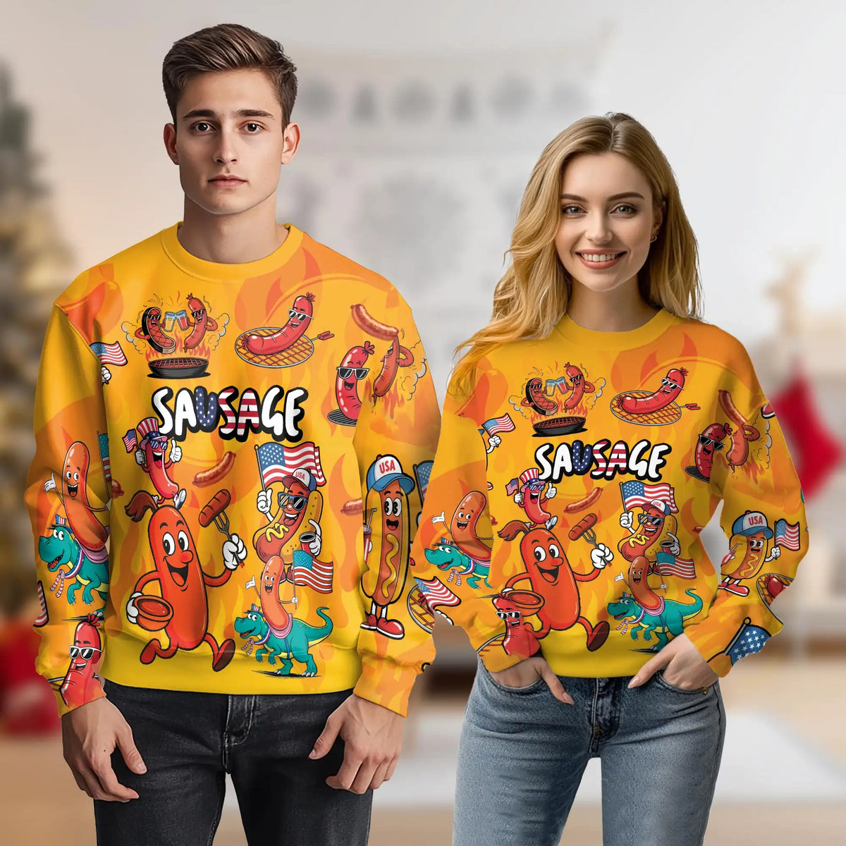 Funny Sausage Sweatshirt – Colorful Graphic 3D All Over Print Design