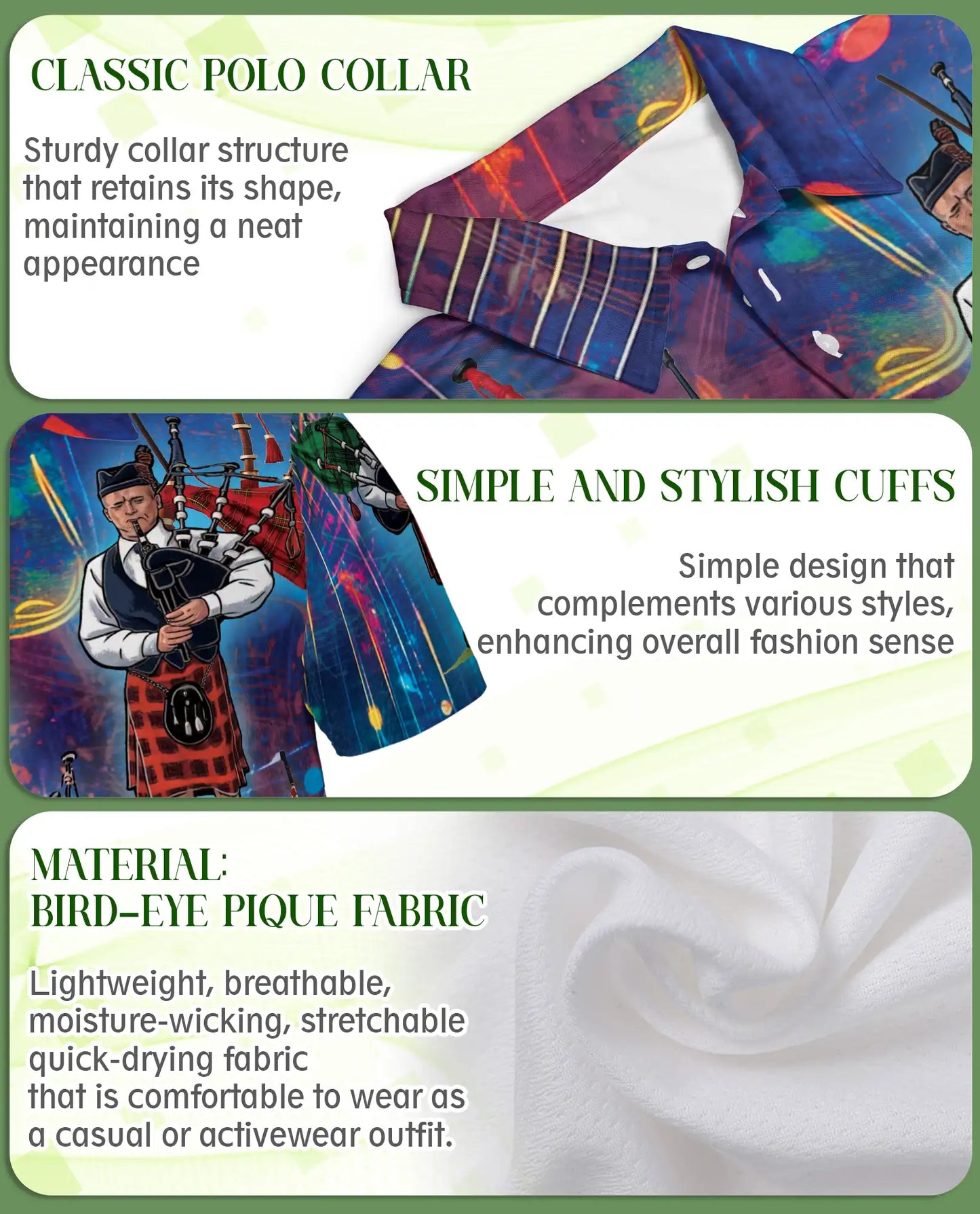 Scottish Bagpipe Musician 3D Polo Shirt for Men, Celtic Highland Style | Azhawaiian