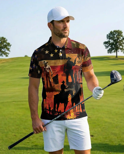 Cowboy American Flag Polo Shirt | Azhawaiian