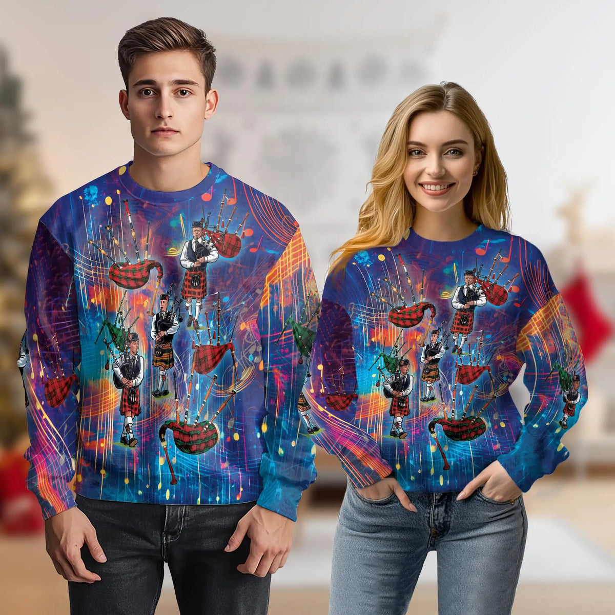 Bagpipes Player Sweatshirt – Colorful Graphic 3D All Over Print Design