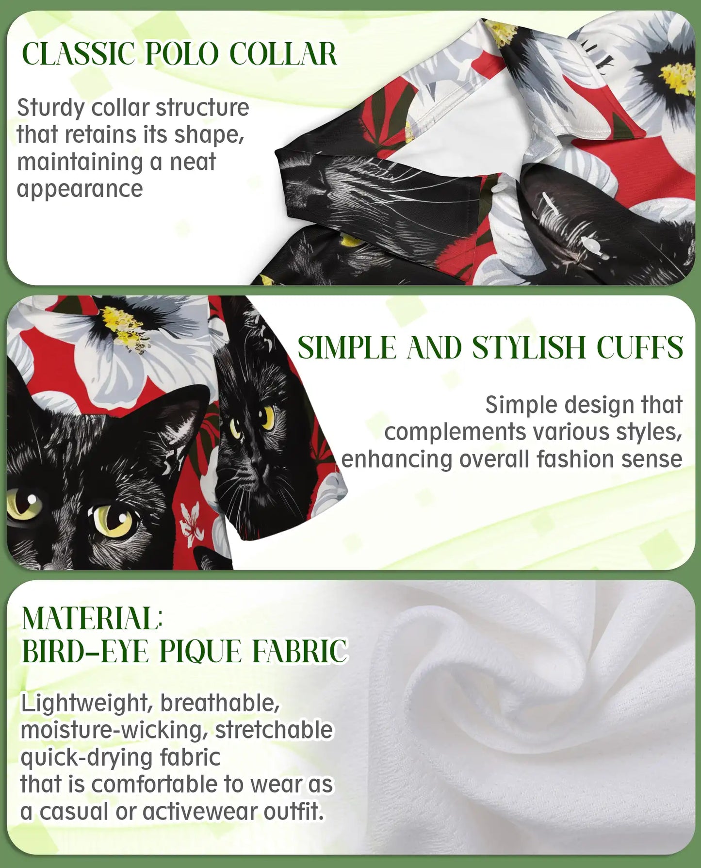Black Cat Hawaiian Polo Shirt for Men | Azhawaiian