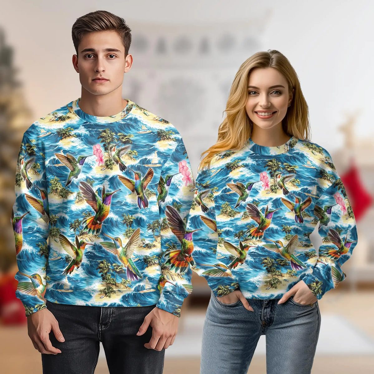 Tropical Beach Waves Hummingbird Sweatshirt – Tropical 3D All Over Print Design