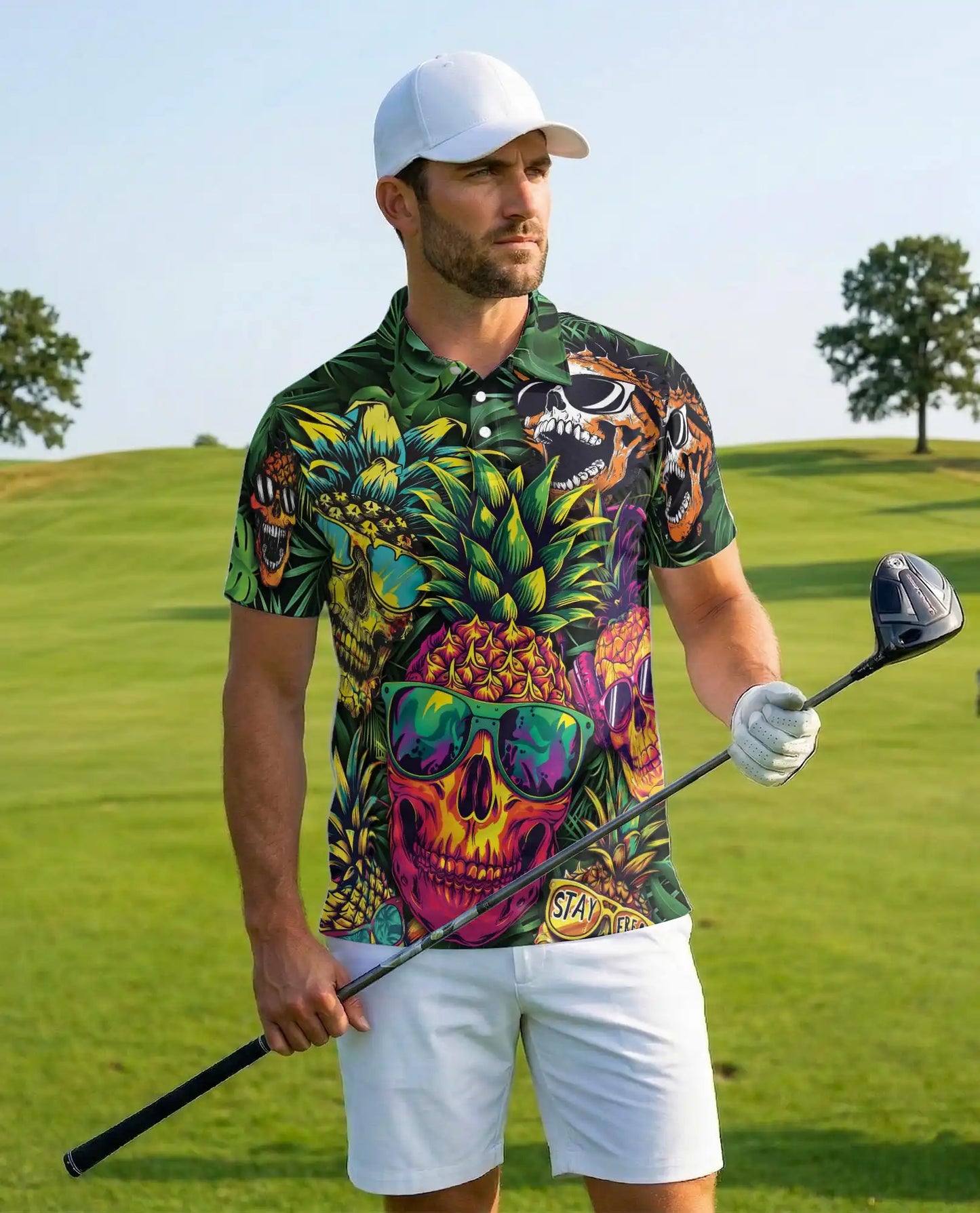 Psychedelic Alien Road Trip Polo Shirt, Fun Cosmic Print for Men | Azhawaiian