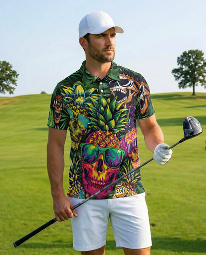 Psychedelic Alien Road Trip Polo Shirt, Fun Cosmic Print for Men | Azhawaiian