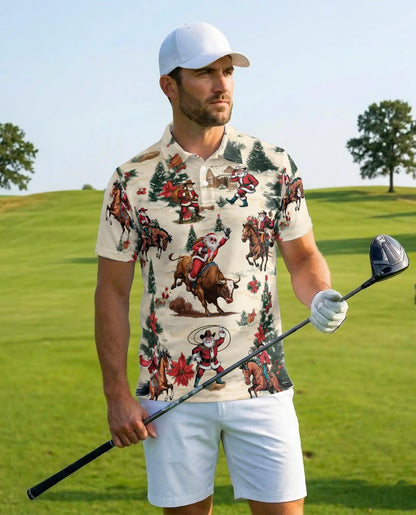 Cowboy Santa Polo Shirt, Western Christmas Print | Azhawaiian