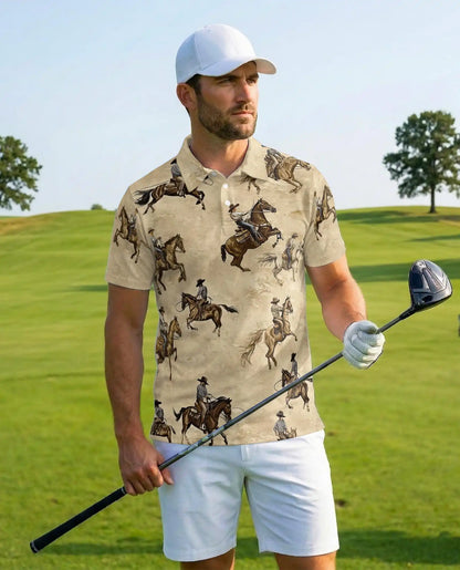 Cowboy Horse Polo Shirt, Western Ranch Style | Azhawaiian
