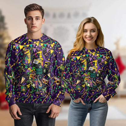 Mardi Gras Dinosaur Sweatshirt – Colorful Graphic 3D All Over Print Design