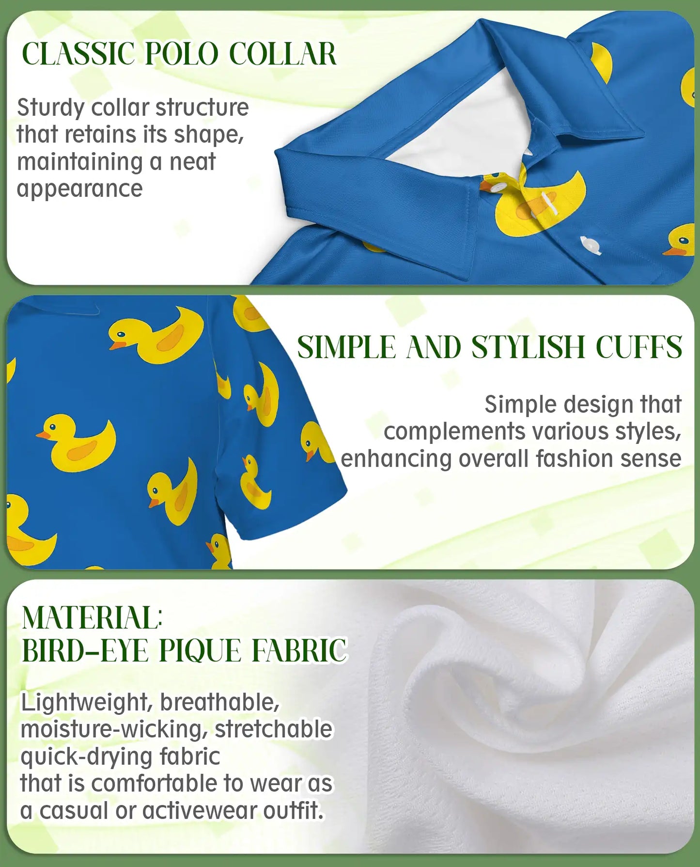 Funny Rubber Duck 3D Polo Shirt for Men, Cute Minimal Cartoon Style | Azhawaiian