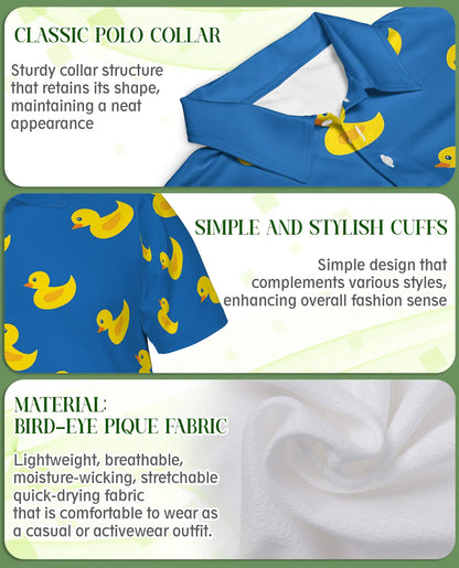 Funny Rubber Duck 3D Polo Shirt for Men, Cute Minimal Cartoon Style | Azhawaiian