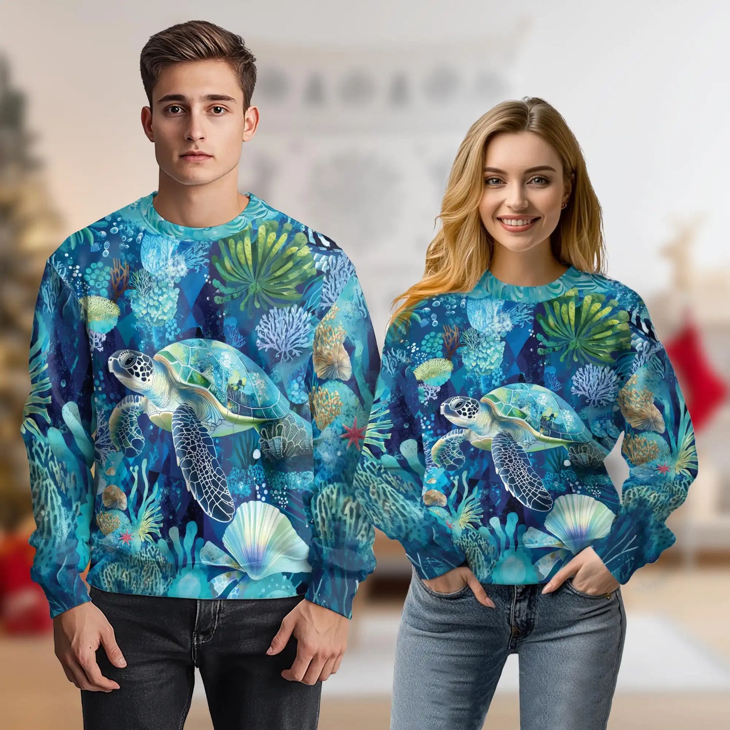 Turtle Coral Sweatshirt – Colorful Graphic 3D All Over Print Design