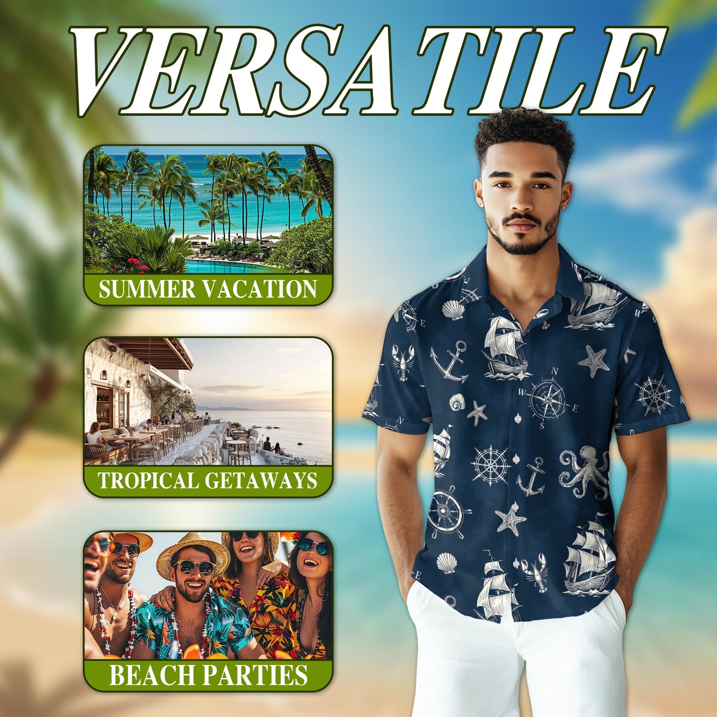Tropical Anchor Hawaiian Shirt for Men, Button Down Aloha Shirt - Azhawaiian