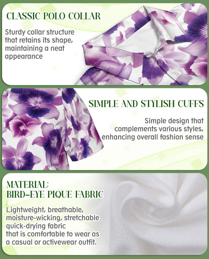 Purple Orchid Floral Polo Shirt for Men-Tropical Flower Botanical Summer | Azhawaiian
