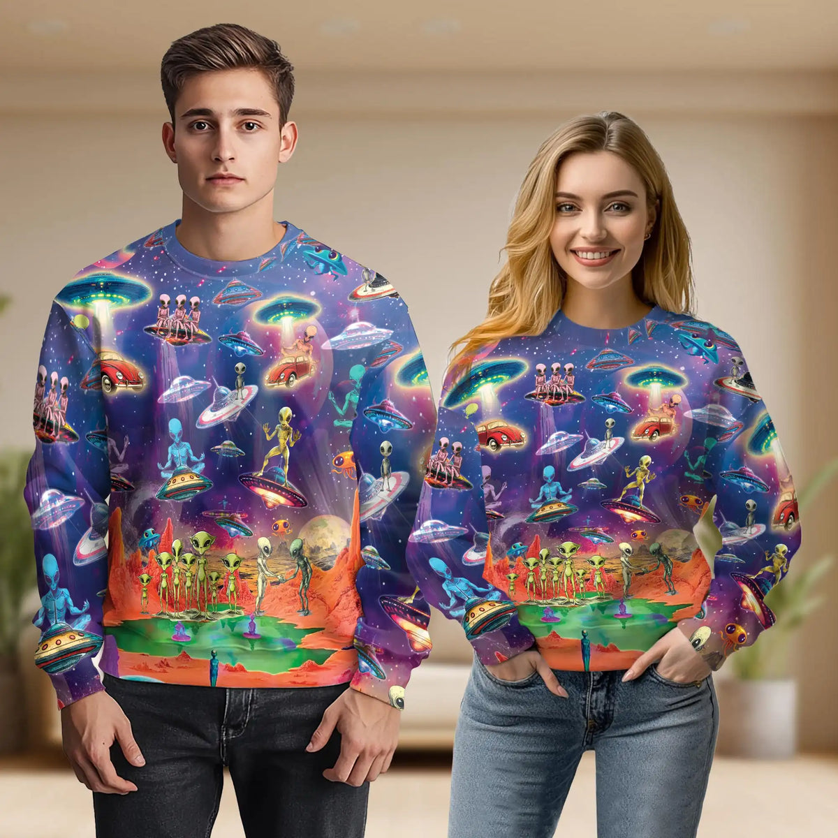 Psychedelic UFO Alien Sweatshirt – Colorful Graphic 3D All Over Print Design