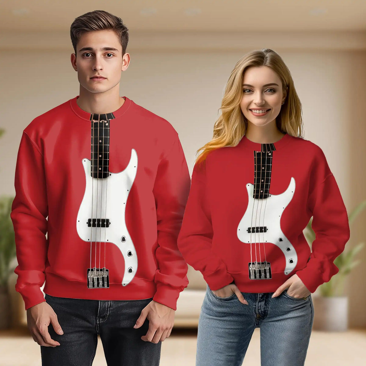 Red Bass Guitar Sweatshirt – Colorful Graphic 3D All Over Print Design