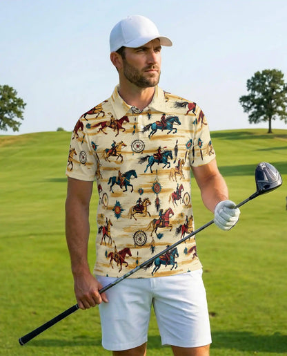 Native Horse Polo Shirt, Western Tribal Style | Azhawaiian