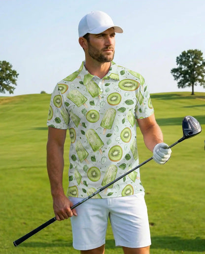Kiwi Popsicle Polo Shirt for Men, Fresh Summer Style | Azhawaiian