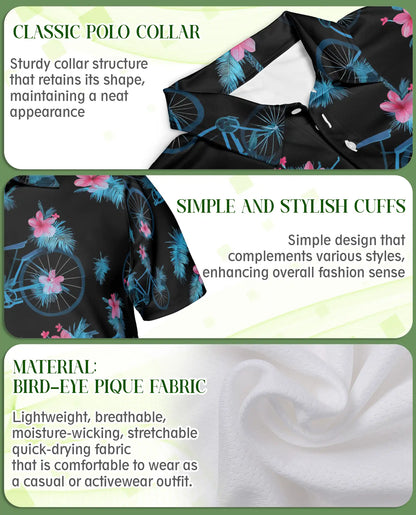 Bicycle Hawaiian Polo Shirt, Floral Summer Style | Azhawaiian