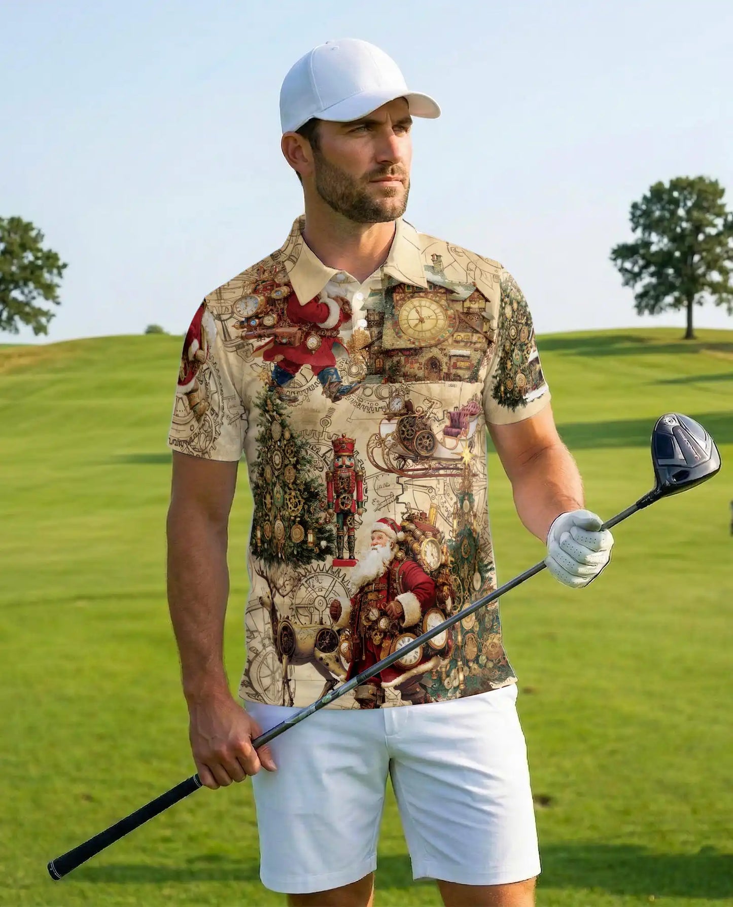 Christmas Holiday Santa Polo Shirt for Men, Festive Winter Design | Azhawaiian