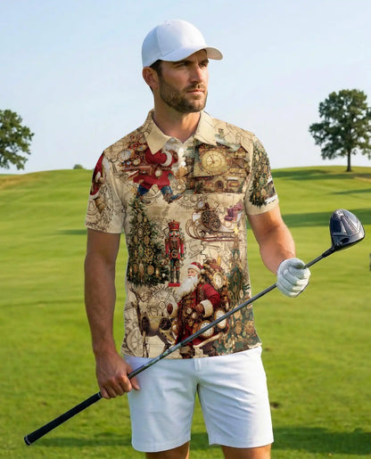 Christmas Holiday Santa Polo Shirt for Men, Festive Winter Design | Azhawaiian