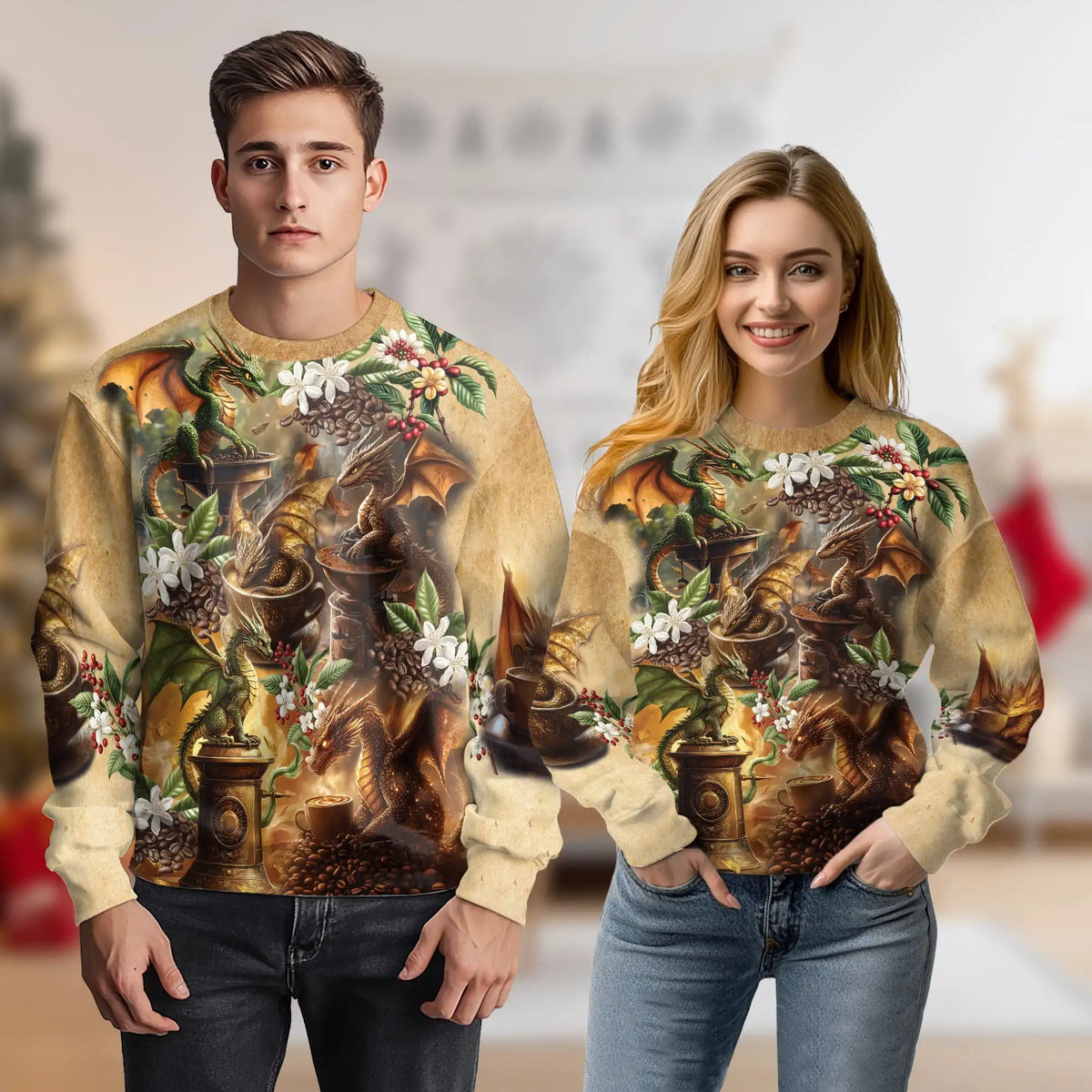Dragon Coffee Lovers Sweatshirt – Colorful Graphic 3D All Over Print Design