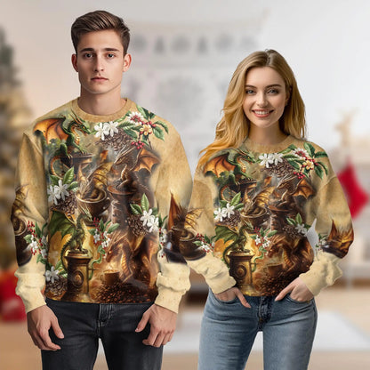 Dragon Coffee Lovers Sweatshirt – Colorful Graphic 3D All Over Print Design