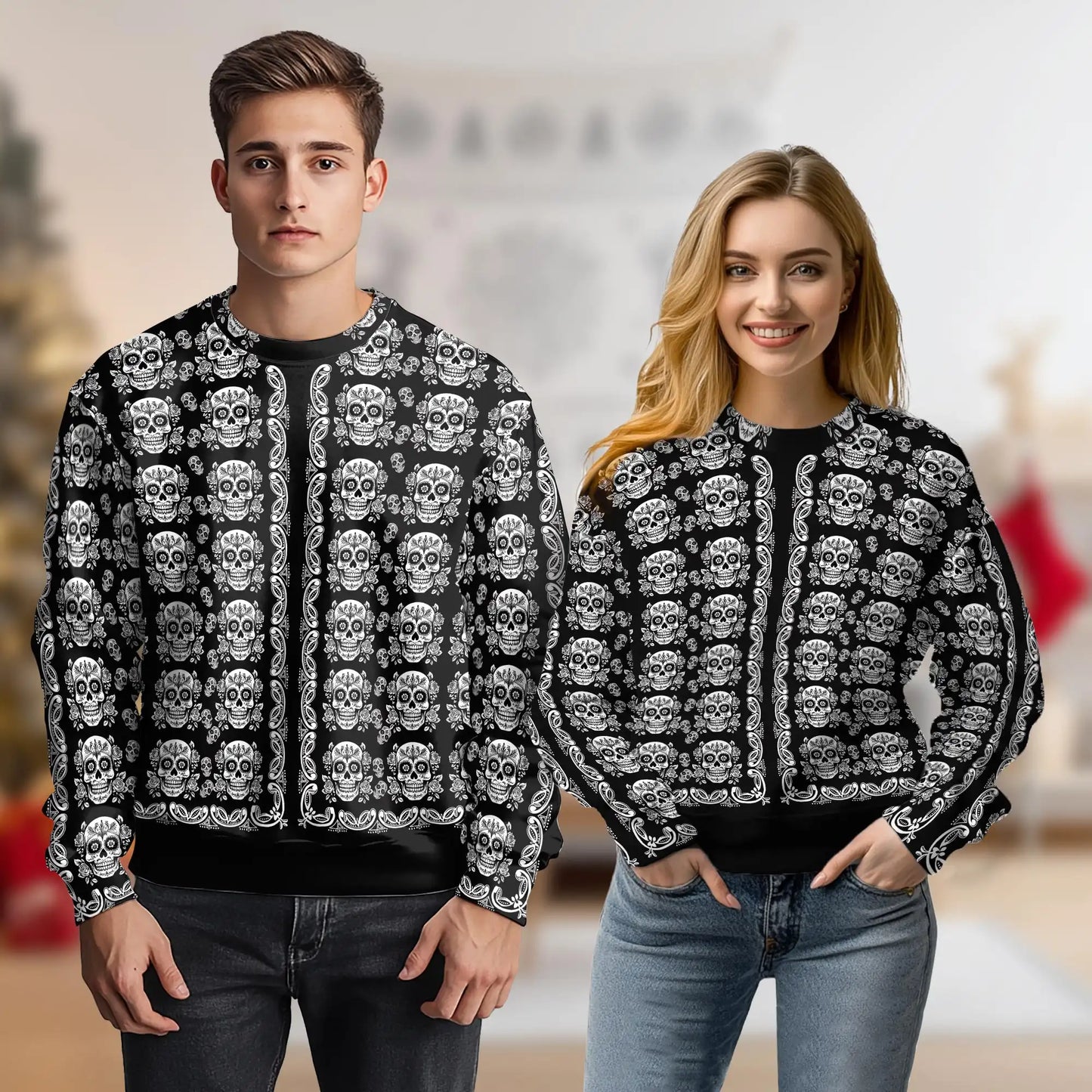 Sugar Skull Pattern Sweatshirt – Colorful Graphic 3D All Over Print Design