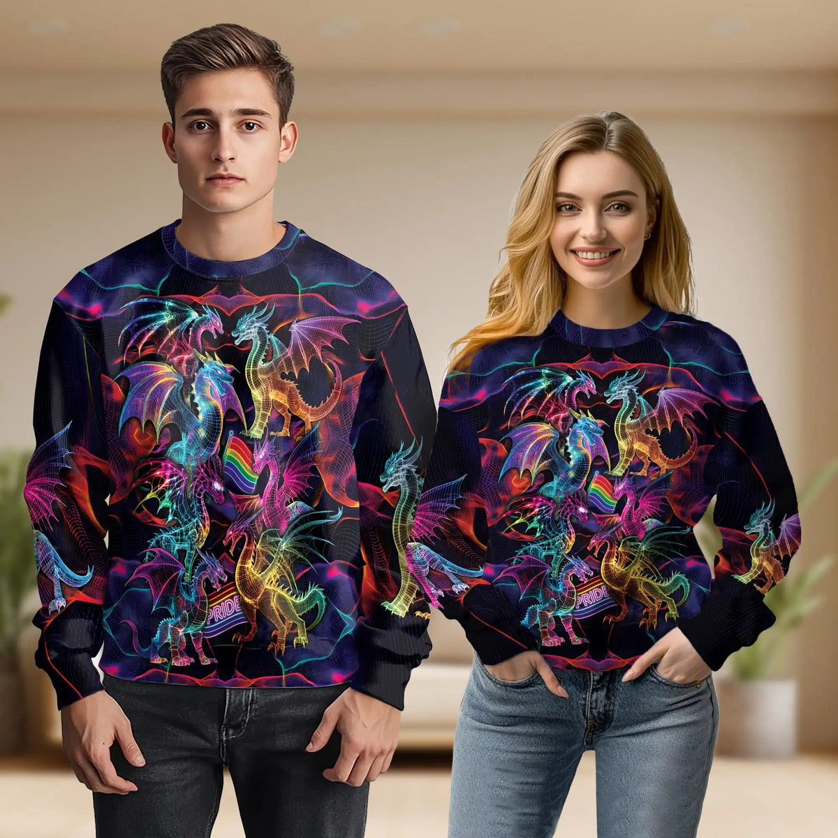 Colorful Pride Dragon Sweatshirt – Colorful Graphic 3D All Over Print Design