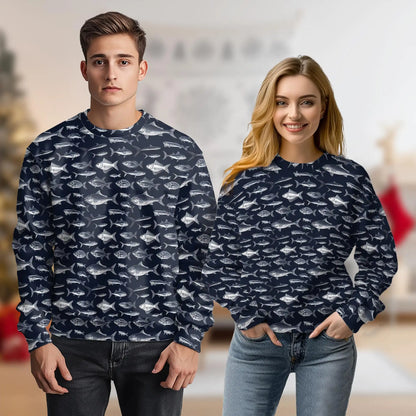 Blue Fish Pattern Sweatshirt – Colorful Graphic 3D All Over Print Design