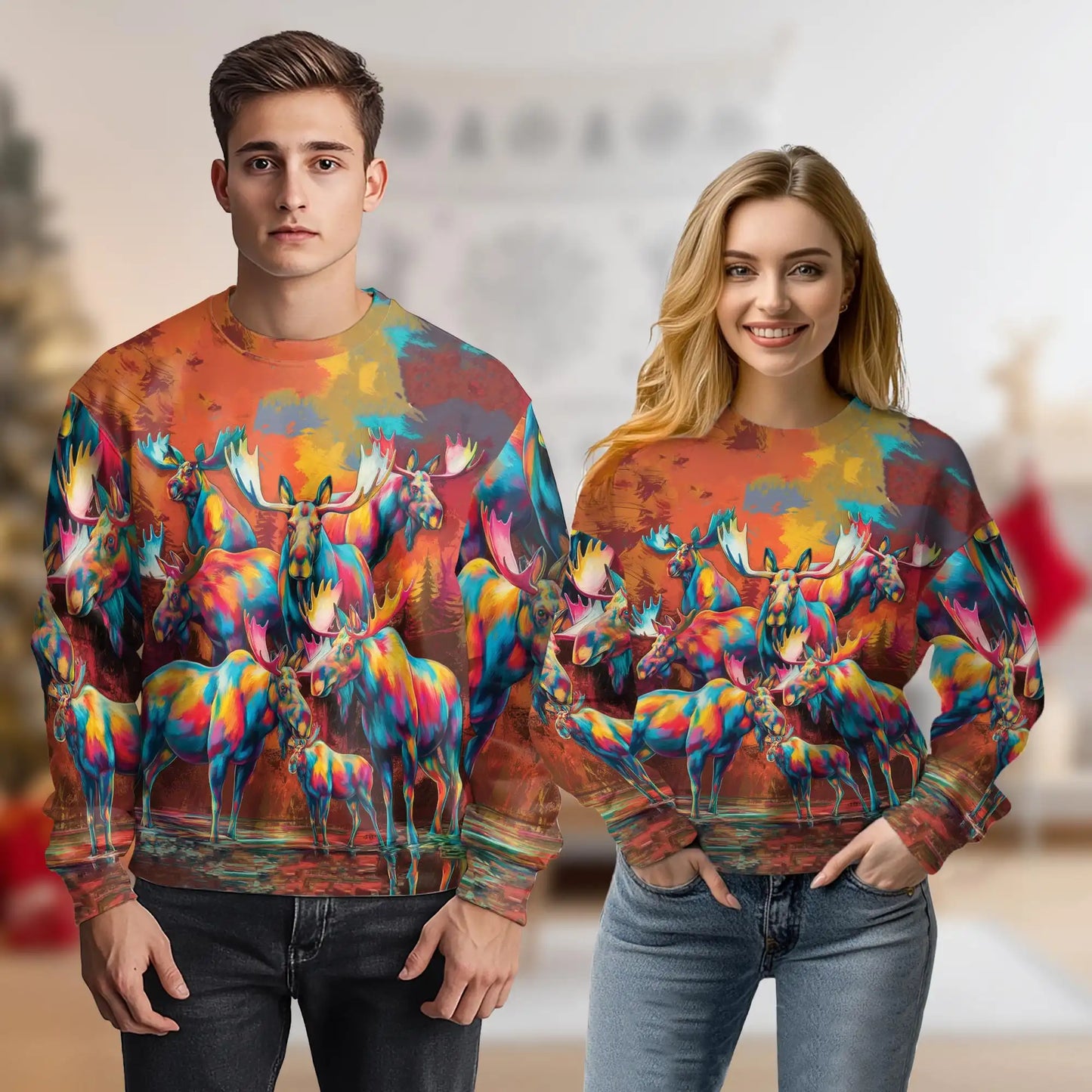 Colorful Moose Sweatshirt – Colorful Graphic 3D All Over Print Design