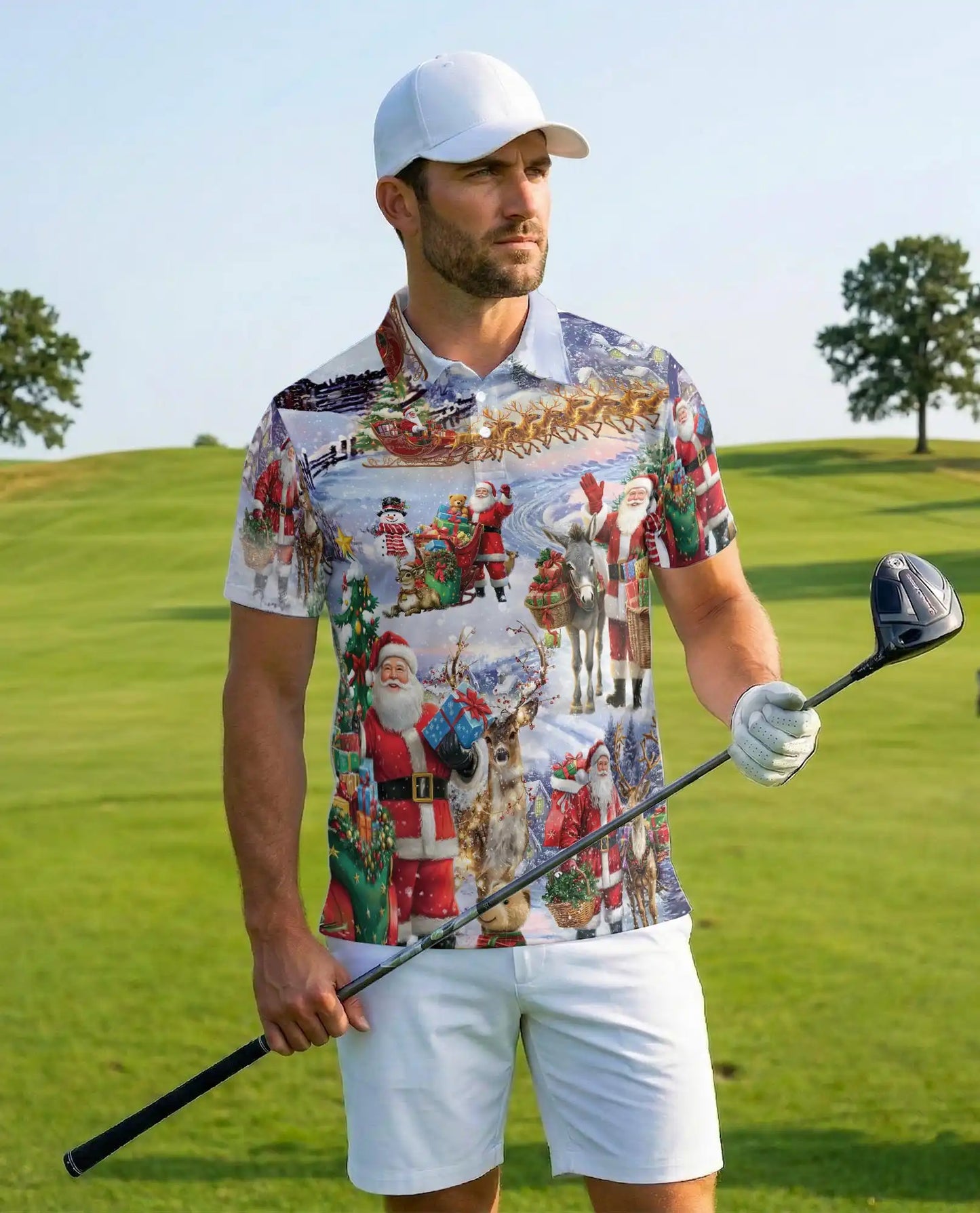 Santa Claus Christmas 3D Polo Shirt for Men, Festive Holiday Winter Style | Azhawaiian
