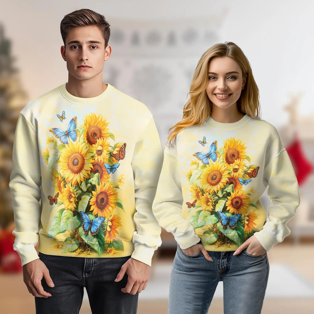 Sunflower Butterfly Sweatshirt – Colorful Graphic 3D All Over Print Design