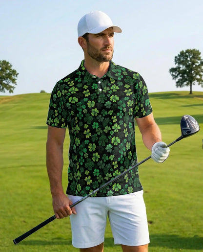 Blueberry Pattern Polo Shirt for Men, Summer Fruit Print | Azhawaiian