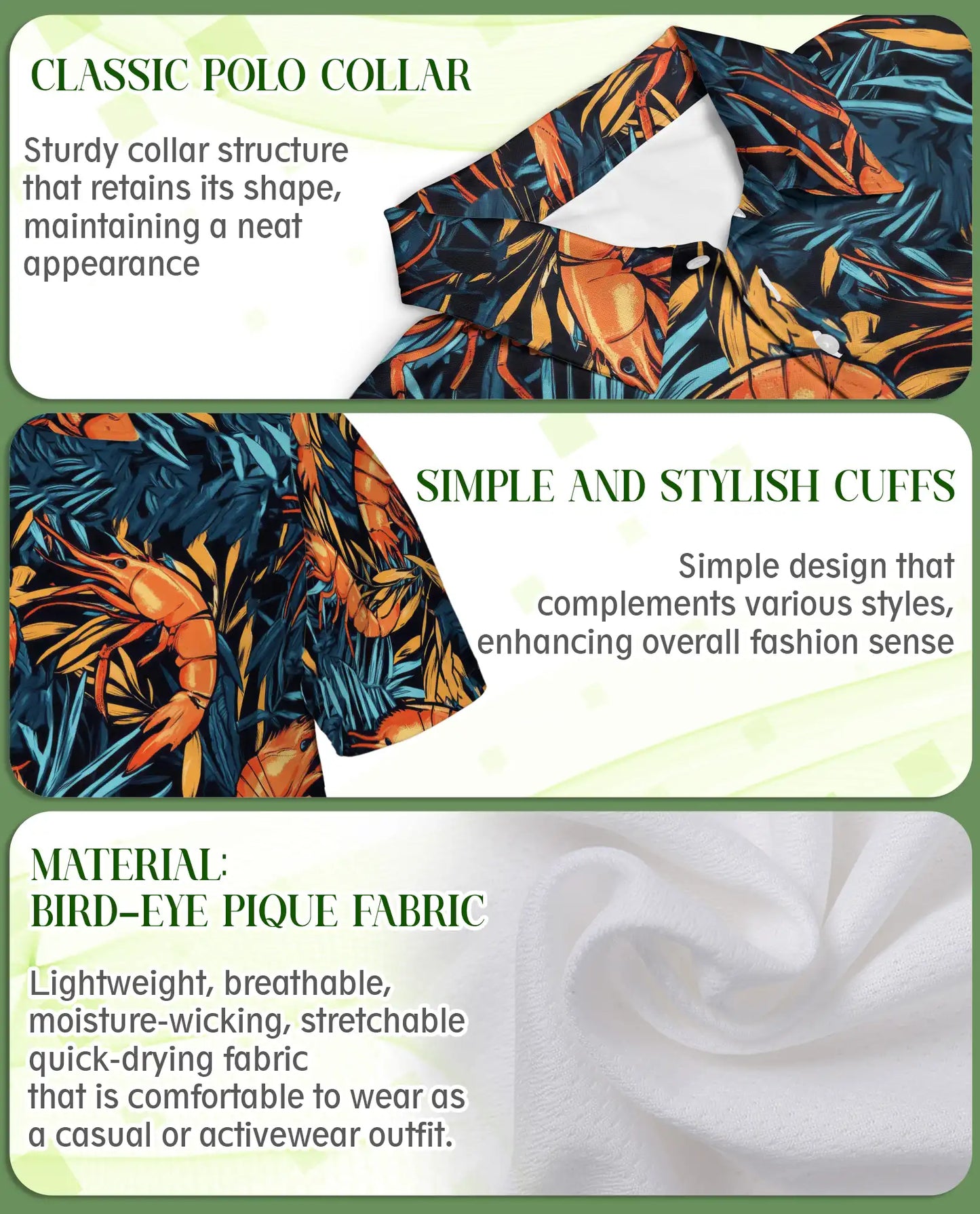 Tropical Shrimp Seafood 3D Polo Shirt for Men, Coastal Ocean Hawaiian Style | Azhawaiian
