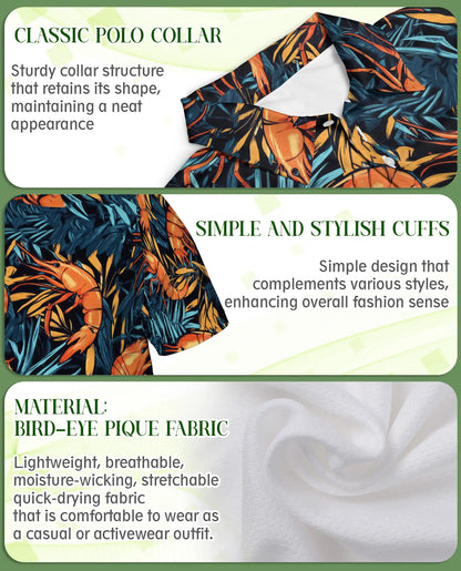 Tropical Shrimp Seafood 3D Polo Shirt for Men, Coastal Ocean Hawaiian Style | Azhawaiian