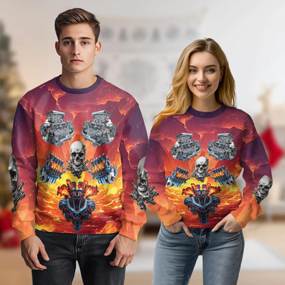 Car Engine Skull Sweatshirt – Colorful Graphic 3D All Over Print Design