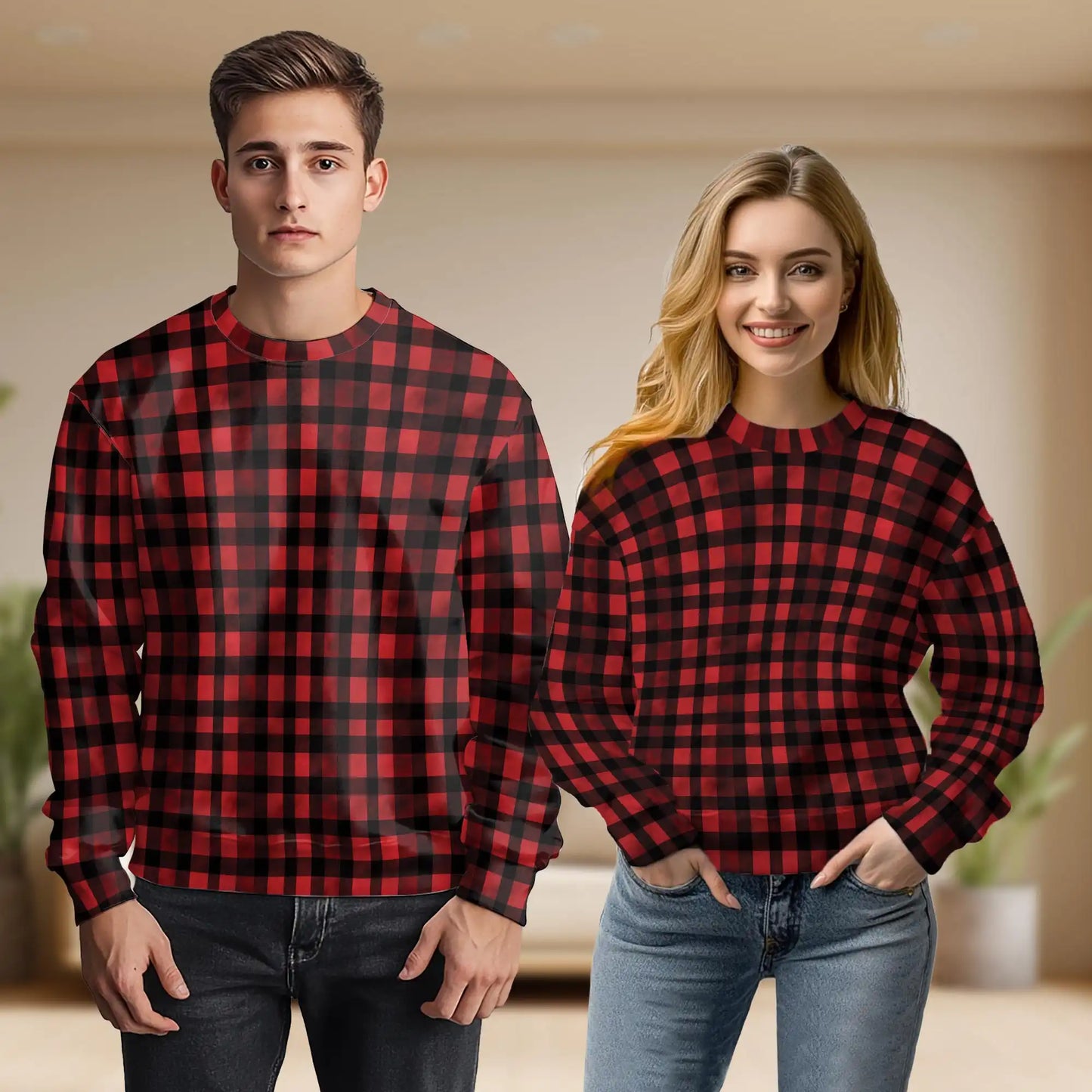 Red and Black Buffalo Plaid Sweatshirt – Colorful Graphic 3D All Over Print Design