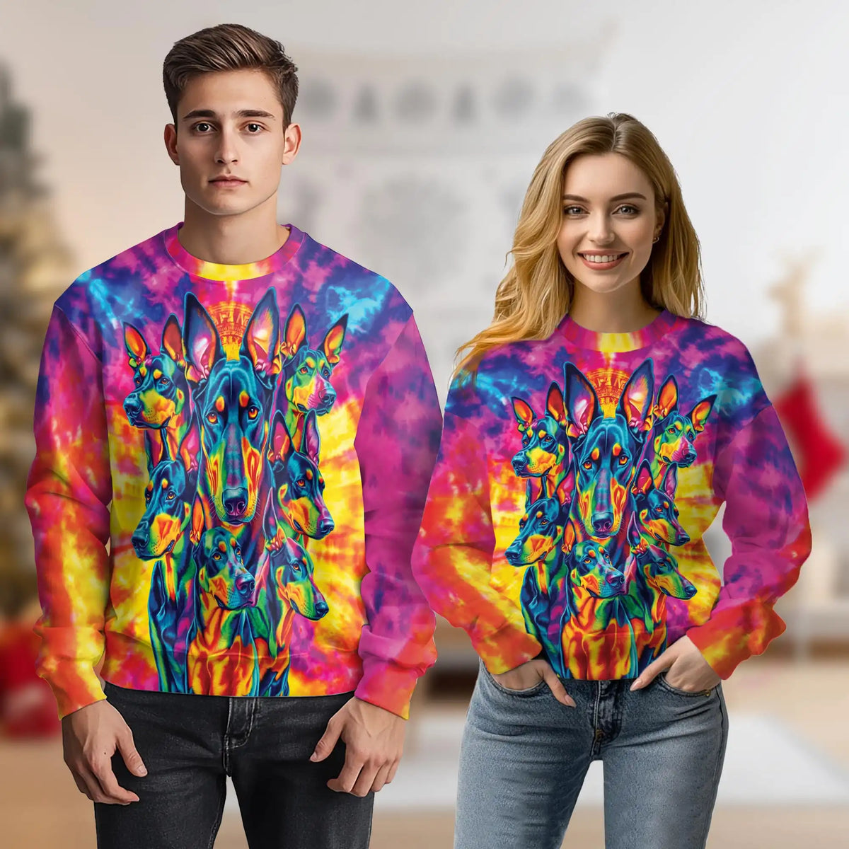 Colorful Doberman Pinscher Sweatshirt – Colorful Graphic 3D All Over Print Design