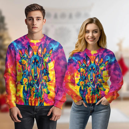 Colorful Doberman Pinscher Sweatshirt – Colorful Graphic 3D All Over Print Design