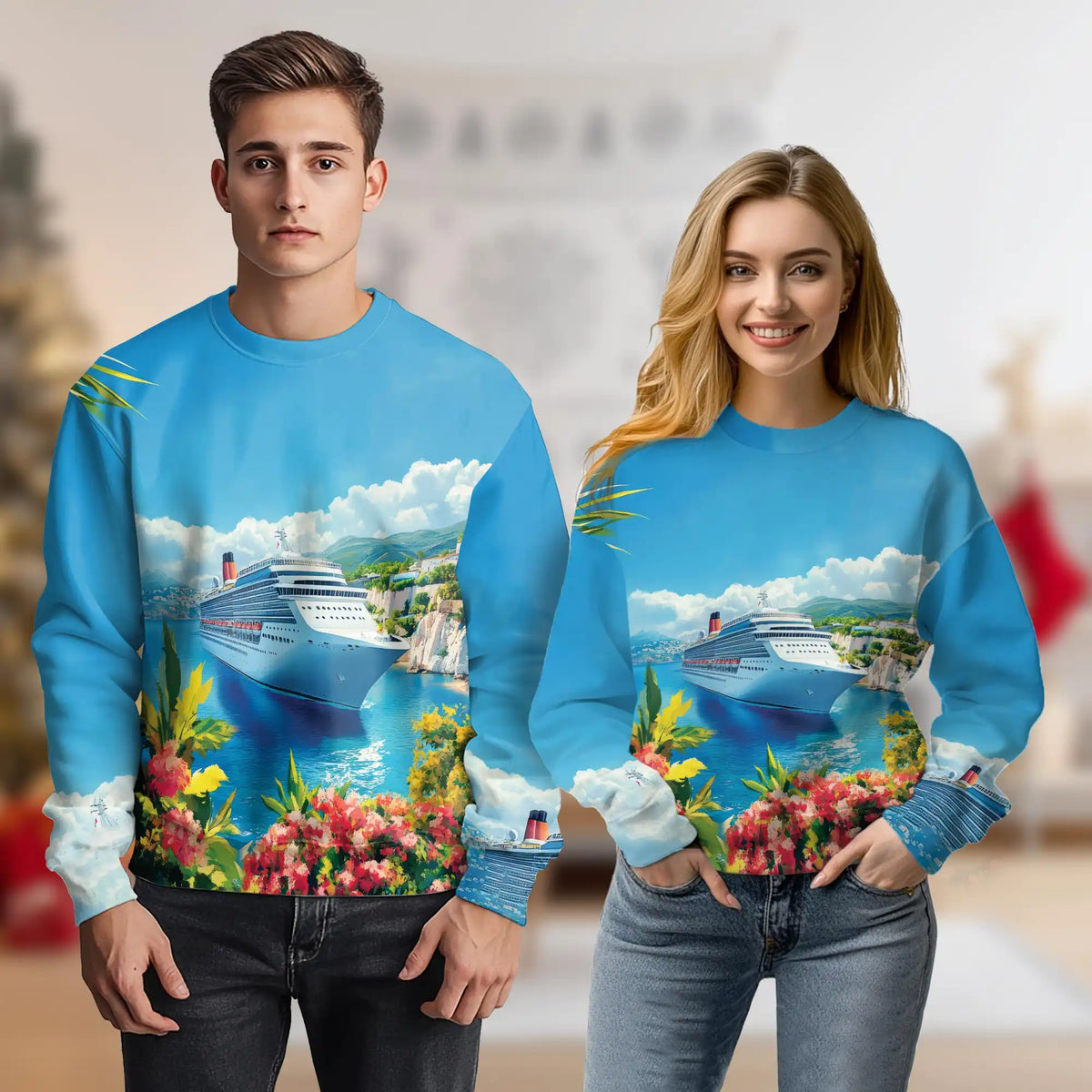 Cruise Ship Sweatshirt – Colorful Graphic 3D All Over Print Design