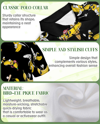 Funny Banana Cartoon 3D Polo Shirt for Men, Cool Fruit Humor Style | Azhawaiian