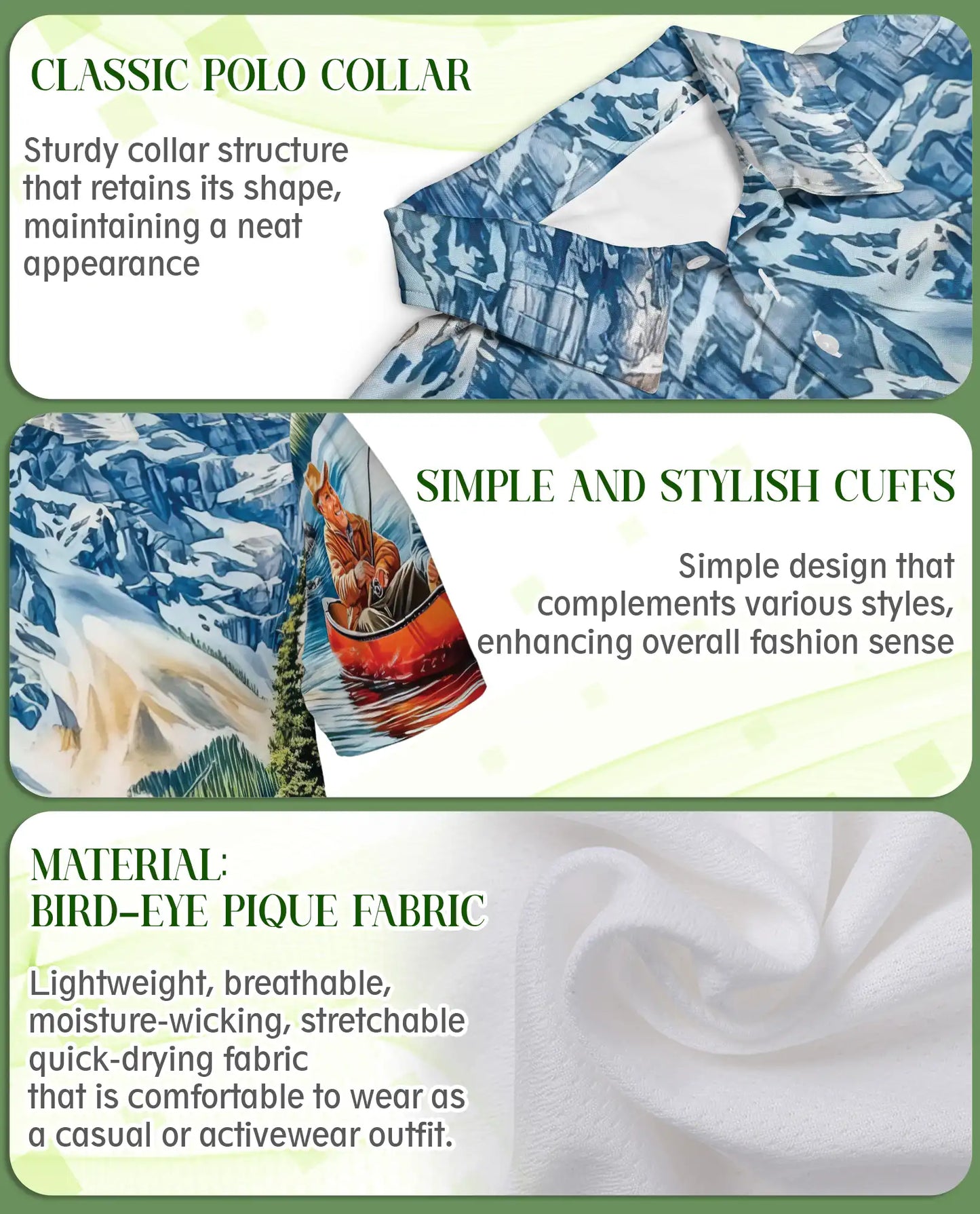 Fishing Adventure Polo Shirt, Mountain Lake Print | Azhawaiian