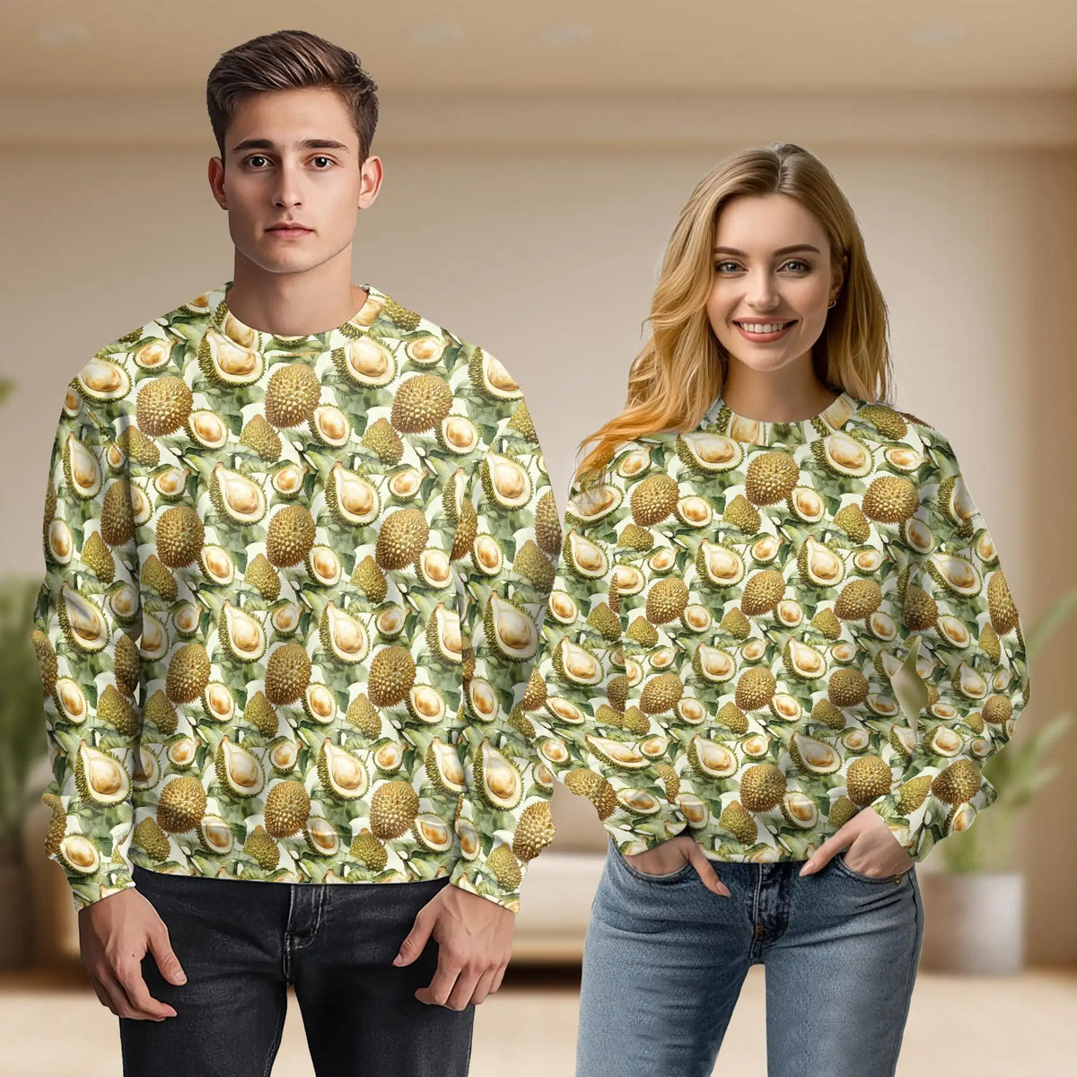 Durian Pattern Sweatshirt – Tropical 3D All Over Print Design