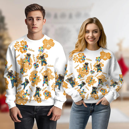 Pug Autism Awareness Sweatshirt – Colorful Graphic 3D All Over Print Design