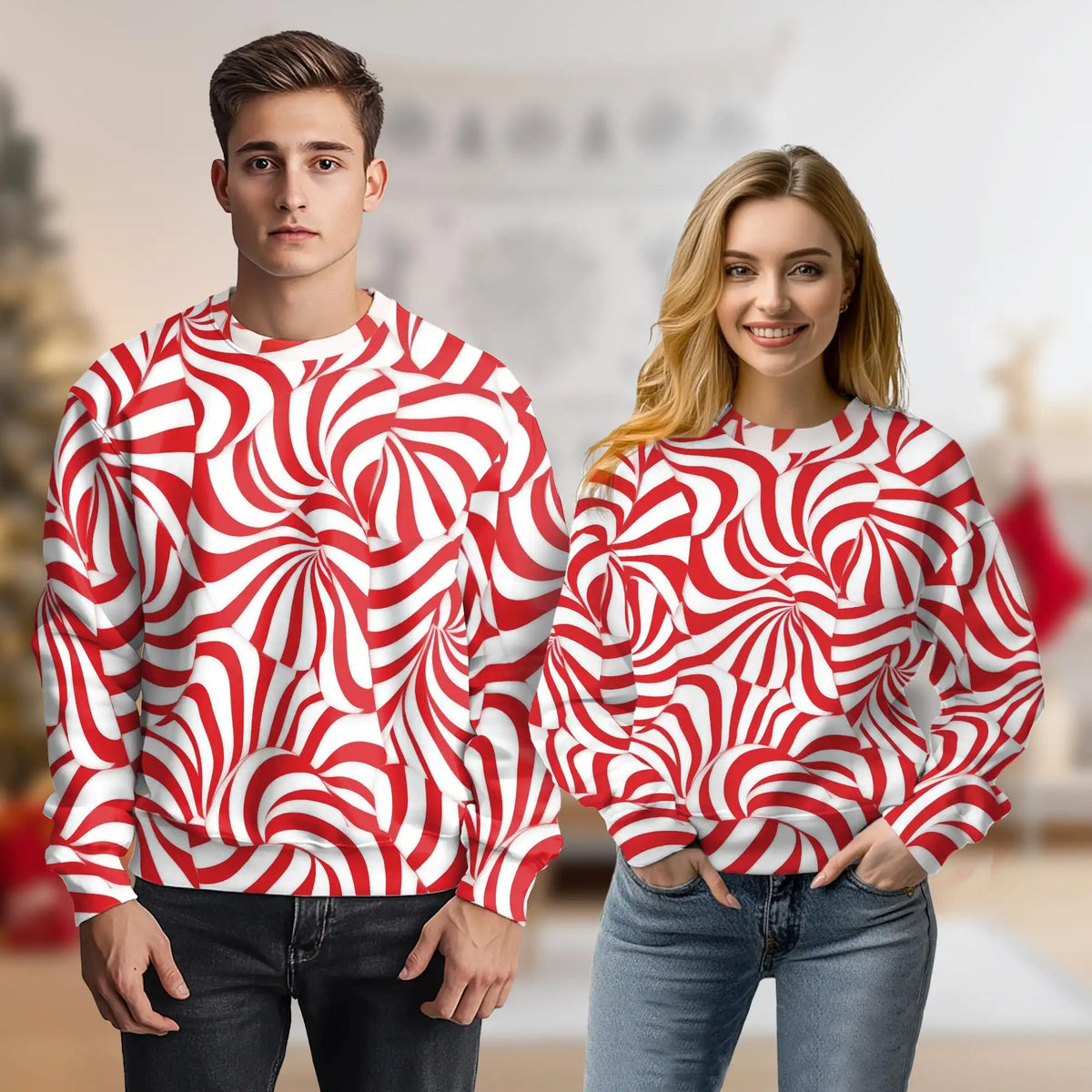 Red and White Candy Cane Stripes Sweatshirt – Christmas 3D All Over Print Design