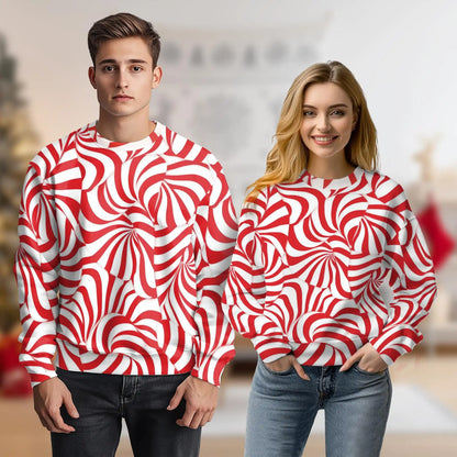 Red and White Candy Cane Stripes Sweatshirt – Christmas 3D All Over Print Design